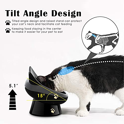  Raised Food Bowls Anti Vomiting,Tilted Elevated Ceramic Bowl For Flat-Faced Cats,Small Dogs,Protect Pet's Spine,Dishwasher Safe,Black And White, 2pcs