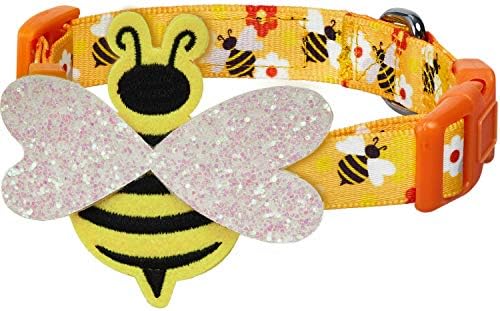  Blueberry Pet Essentials 10 Patterns Statement Busy Bees Designer Adjustable Dog Collar, Large, Neck 18"-26"