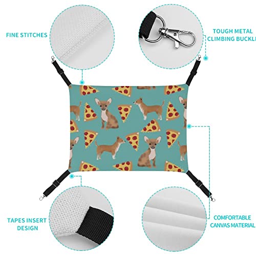  Whetklo Pet Cage Hammock,Chihuahua Dog Pizza Novelty Food Print Cute Dog Canvas Hanging Bed Reversible Small Pet Hammock For Kittens Cats Rat And Small Animals