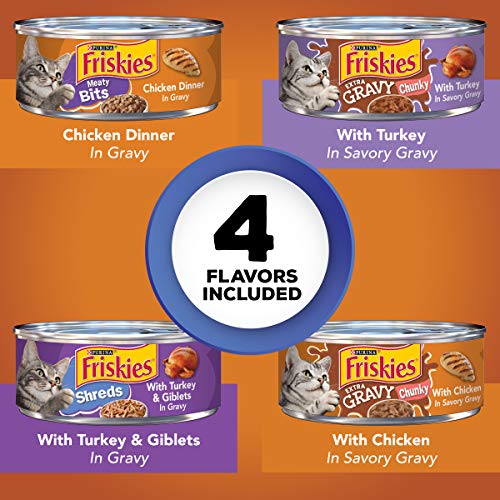  Purina Friskies Gravy Wet Cat Food Variety Pack, TurChicken Extra Gravy Chunky, Meaty Bits & Shreds - (40) 5.5 Oz. Cans
