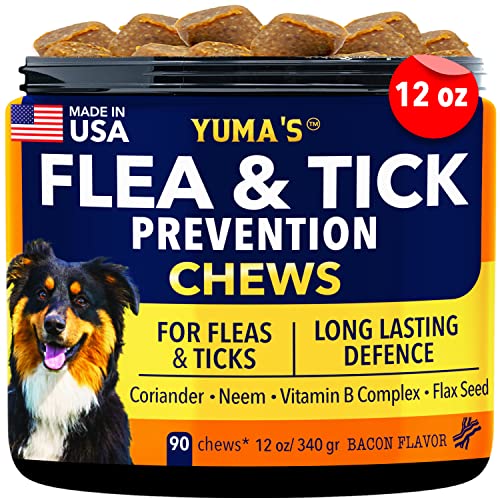  Flea And Tick Prevention For Dogs Chewables - All Natural Dog Flea & Tick Control - For All Breed Sizes, Coriander, Neem. Flax Seed And Vitamins Complex For Flea And Tick Prevention For Dogs