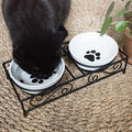  Navaris Ceramic Pet Bowl Set - Food Water Bowls For Cats, Small Dogs And Puppies With Non-Slip Retro Metal Stand - Set Of Bowls, 10.8 Oz Each