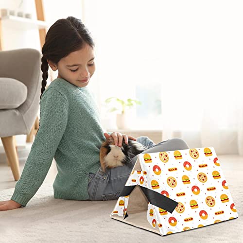  Y-DSIWX Guinea Pig Hideout House Bed, Burger Donut Hot Dog Pizza Flat Food Pattern Rabbit Cave, Squirrel Chinchilla Hamster Hedgehog Nest Cage