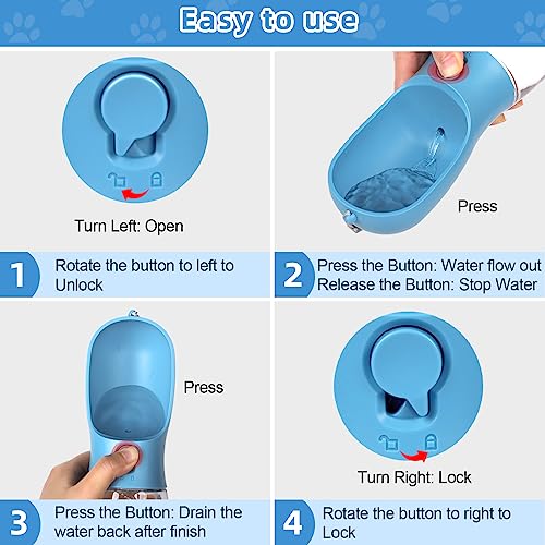  Kytely Dog Water Bottle 2 In 1, Portable Pet Water Bottle With Food Container, Leak Proof Puppy Water Dispenser With Drinking Feeder For Pets Outdoor Walking, Hiking, Puppy Essentials (19oz Blue)