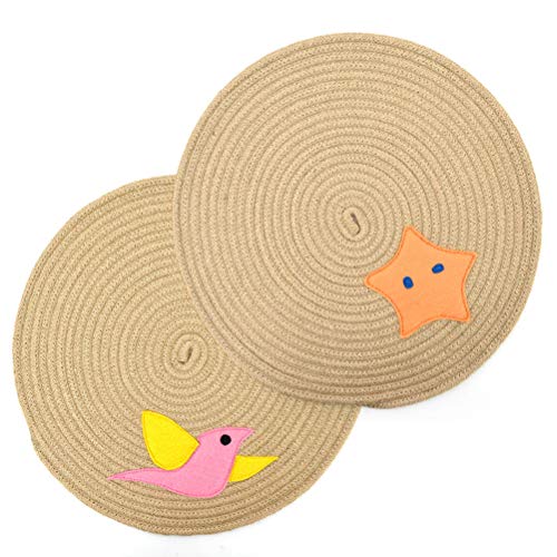  TEHAUX Pet Cat Hut- 1pc Pet Cat Litter Pad Circular Sleeping Mat Cartoon Hemp Rope Cushion Pet Placemat Food Feeding Mat Floor Mat (Random Color)