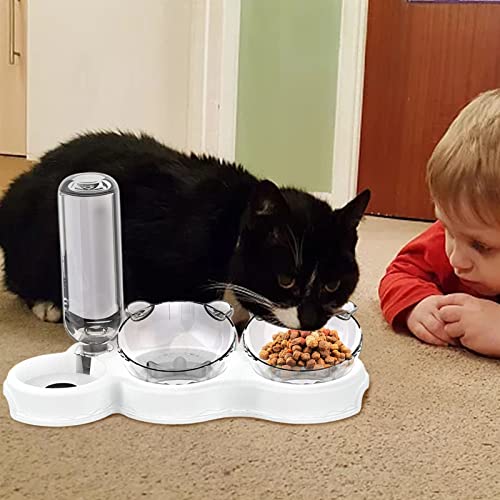  AYENCI Cat Automatic Water, Triple Dog Bowls 15-Degree Tilted Dog Food Dishes 3-in-1 Pet Double Food Dishes With Gravity Water Bottle Removable Wet Dry Food (Color : Light Blue)