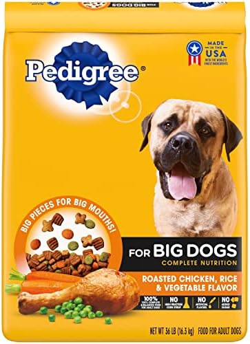  Pedigree For Big Dogs Adult Complete Nutrition Large Breed Dry Dog Food Roasted Chicken, Rice & Vegetable Flavor Dog Kibble, 16 Lb. Bag