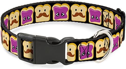  Buckle-Down Plastic Clip Collar - Peanut Butter W/Mustache & Jelly - 1/2" Wide - Fits 9-15" Neck - Large