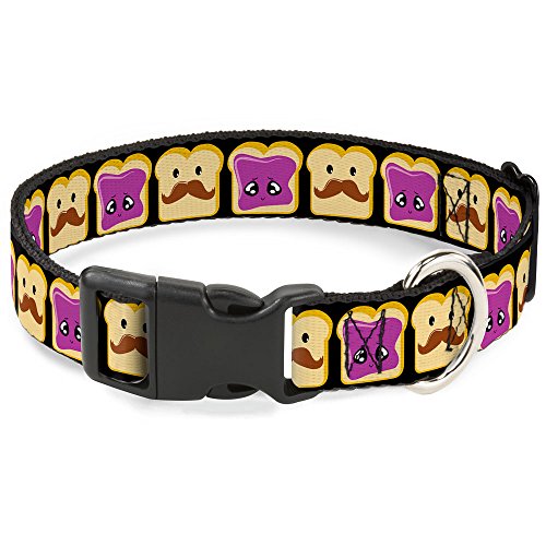  Buckle-Down Plastic Clip Collar - Peanut Butter W/Mustache & Jelly - 1/2" Wide - Fits 9-15" Neck - Large