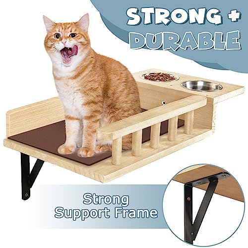  Loninak Cat Wall Shelves, Cat Feeding Shelf With Steps - Include Cat Food Shelf, 2 Cat Food Bowl And Cat Ladder, Wall Mounted Cat Shelf, Cat Furniture Wall For Playtime And Relaxation