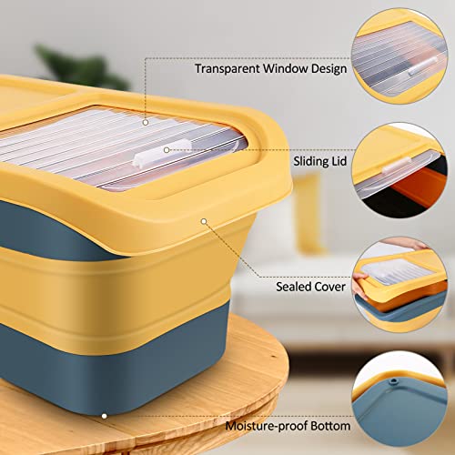  ShineMe Collapsible Dog Food Container, 13 LB Foldable Pet Food Storage Containers With Lids, Airtight Cat Food Containers With Measuring Cup And Scoop, Kitchen Rice Cereal Containers, Yellow