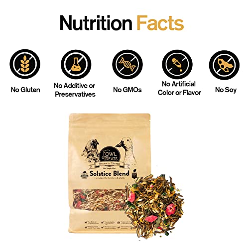  Fowl Treats Naturally Fortified Treats – Protein Rich Supplement Suitable For Chickens, Hens And Ducks, Hand Mixed With USA Grown Ingredients – Solstice Blend – 32oz