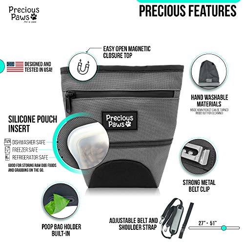  Precious Paws - Large Dog Treat Pouch For Training With 2 Pack Silicone Zipper Treat Bags - Great For Wet Or Dry Foods And Treats!