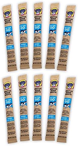 Brutus Instant Vegetable Broth For Dogs & Cats | Natural W/Omegas & Turmeric For Healthy Coat & Skin |Made In USA | Human Grade | Hydrating Dog Food Topper, Gravy, & Treat Vegan Salmon 10-pk