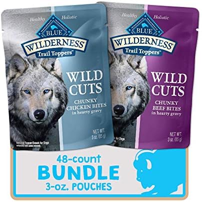  Blue Buffalo Wilderness Trail Toppers Wild Cuts High Protein, Natural Wet Dog Food Variety Pack, Chicken And Beef Bites, 3-oz Pouch, 12 Count