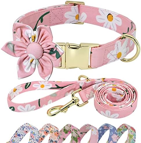  Beirui Cute Girl Dog Collar And Leash Set For Female Dogs- Floral Dog Collar With Flower For Small Medium Large Dogs Puppy, M:Neck 13-21", Leash 5FT, Purple-1