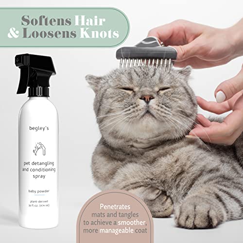  Begley's Natural Pet Detangling Spray - Premium Essential Oil Scented Detangler Spray For Dogs, Puppies & Cats - Dog Leave In Conditioner Spray - Dematting Spray For Dogs & Pets - 16 Oz, Baby Powder