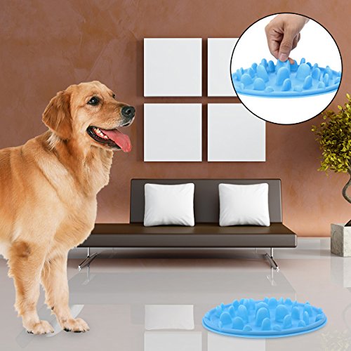  POPETPOP Pet Dog Cat Anti-Choke Slow Feeder Bowl - Anti Gulping Feeder Non-Slip Pet Food Water Dish - Healthy Eating Diet For Cat Dog No Gulp Bloat - Size S(Blue)