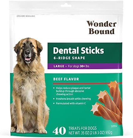 Amazon Brand - Wonder Bound Dog Dental Sticks, Chicken Flavor, Large, 40 Count, 35 Oz