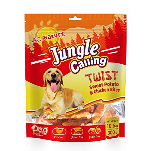  Jungle Calling Dog Treats, Skinless Chicken Wrapped Sweet Potato, Gluten And Grain Free, Chewy Dog Bites For Balanced Nutrition, 10.6 Oz