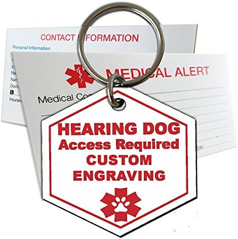  My Identity Doctor Hearing Service Dog Tag Custom Engraved Hexagon Plastic - Light Blue - Large