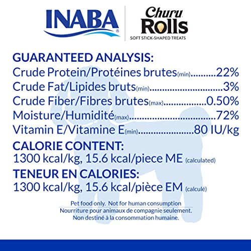  INABA Churu Rolls For Dogs, Grain-Free, Soft/Chewy Baked Chicken Wrapped Churu Filled Dog Treats, 0.42 Ounces Each Stick| 64 Stick Treats Total (8 Sticks Per Pack), Chicken With Salmon Recipe