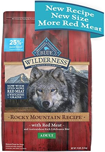  Blue Buffalo Wilderness Rocky Mountain Recipe High Protein Natural Adult Dry Dog Food, Red Meat With Grain 13 Lb Bag