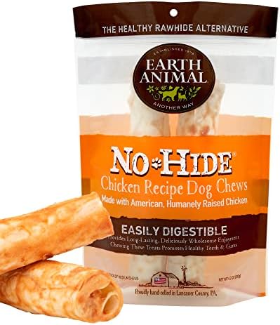  EARTH ANIMAL No Hide Medium Chicken Flavored Natural Rawhide Free Dog Chews Long Lasting Dog Chew Sticks | Dog Treats For Large Dogs | Great Dog Chews For Aggressive Chewers