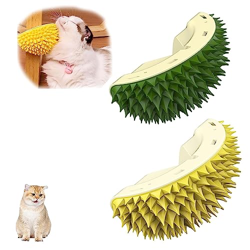  Durian Multifunctional Toys,Durian Cat Scratcher,Massaging And Removing Floating Hair Cat Dog Mint Toys (Yellow)