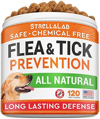  Natural Flea And Tick Prevention Chews For Dogs - Chewable Tablets For Dogs - All Breeds And Ages - Made In USA Flea And Tich Remover Supplement - Bacon - 120 Treats