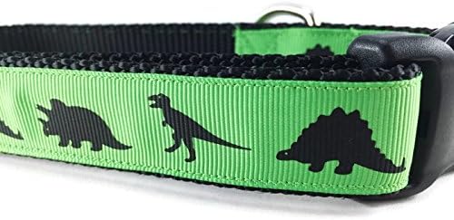  Dinosaur Dog Collar, Caninedesign, Green, T-Rex, Stegosaurus, Triceratops, 1 Inch Wide, Adjustable, Nylon, Medium And Large (Medium 13-19")