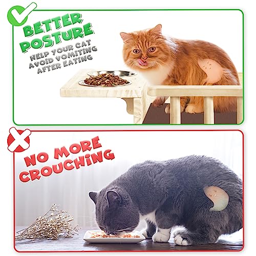  Loninak Cat Wall Shelves, Cat Feeding Shelf With Steps - Include Cat Food Shelf, 2 Cat Food Bowl And Cat Ladder, Wall Mounted Cat Shelf, Cat Furniture Wall For Playtime And Relaxation