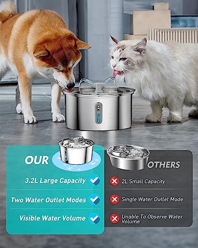  Petnimal Cat Water Fountain, 108oz/3.2L Stainless Steel Cat Fountain Water Bowl, Quiet Electric Automatic Pet Water Fountain With Silicone Mat, Water Fountain For Cats Inside For Cats Dogs Pets