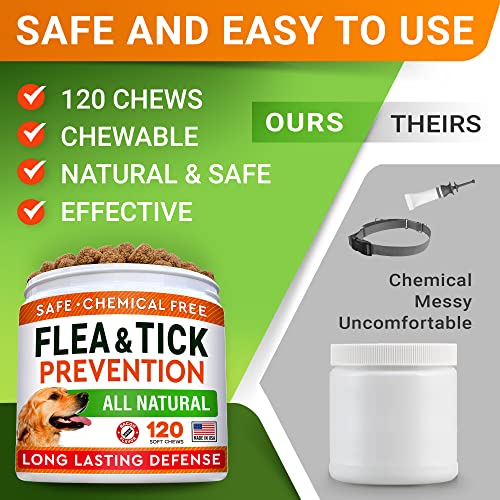  Natural Flea And Tick Prevention Chews For Dogs - Chewable Tablets For Dogs - All Breeds And Ages - Made In USA Flea And Tich Remover Supplement - Bacon - 120 Treats