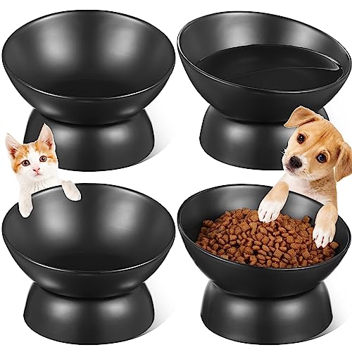  Jinei 4 Pcs Raised Cat Bowl Ceramic Tilted Elevated Food Bowls 6.76 Oz Cat Feed Bowls Anti Vomiting Whisker Friendly Shallow Dishes Non Slip Food Water Bowl Indoor Set Cats Puppy