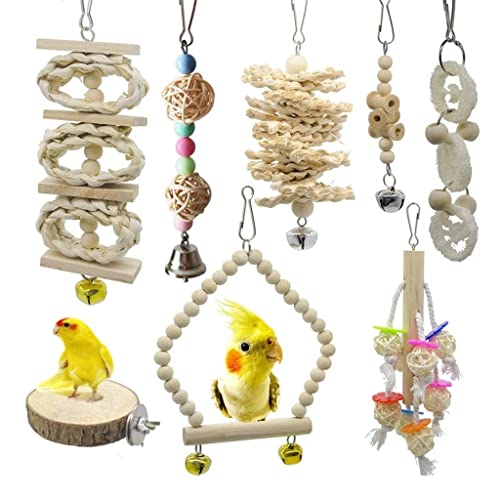  JYDQM 8 Pcs/Set Bird Parrot Swing Toys Chewing Standing Hanging Perch Hammock Bird Cage For Budgerigar Parakeet Conure