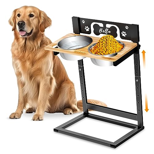  LOOBANI Elevated Dog Bowls For Large Dogs, Adjustable 9 Heights From 5.5" To 21.3" With Two 1.5L Stainless Steel Dog Food Bowls, 9°Tilted Easy Install Raised Dog Bowl Stand For Medium Large Dog