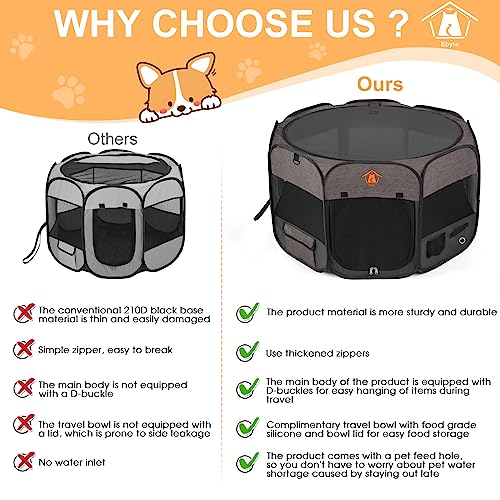  Ebyte Portable Foldable Pet Playpen/Dog Playpen For Small Dogs/Dog Enclosure/Cat Play Pen For Indoors Or Outdoor/Kennel/Tent/Free Travel Bowl+Carrying Case/with Removable Shade Cover (Brown)