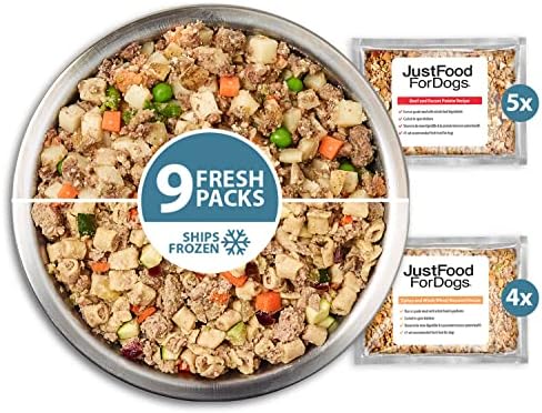  JustFoodForDogs Frozen Fresh Human Grade Dog Food, Sampler Variety Pack, (18 Oz - 7 Pack)