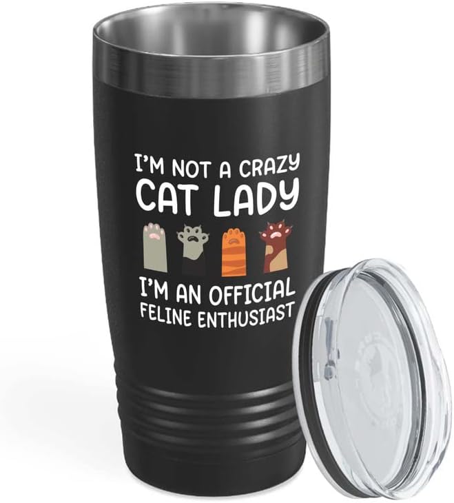  Flairy Land Cat Lady Black Tumbler 20oz - Passionate About Cats -Cat Themed Kitchenware Cat Parent Gift Cat Person Feline Mom Furkids Cat Sitter Cat Groomer Middle Aged Woman
