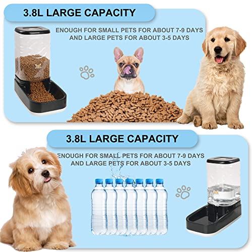  ELEVON Automatic Dog Cat Gravity Food And Water Dispenser Set With Pet Food Bowl For Small Large Pets Puppy Kitten Rabbit Large Capacity(Black)