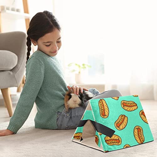  Y-DSIWX Guinea Pig Hideout House Bed, Fast Food Hot Dog Pattern Green Rabbit Cave, Squirrel Chinchilla Hamster Hedgehog Nest Cage