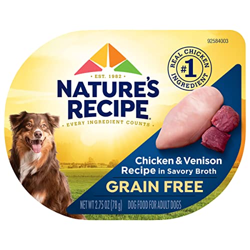  Nature’s Recipe Grain Free Wet Dog Food, Chicken & Venison Recipe, 2.75 Ounce Cup (Pack Of 12)