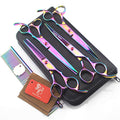  Professional 7.0 Inch High-End Pet Cat Dog Grooming Scissors Colorful Set 4 Pieces 6CR Steel Pet Trimmer Kit - Straight Cutting Scissors, Thinning Shears, Curved Scissors, Combs