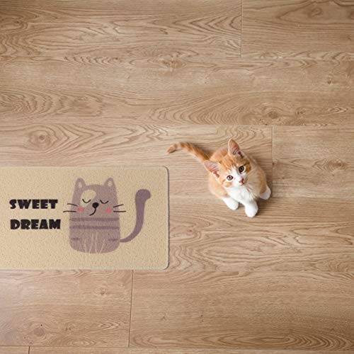  Baluue Large Dog Pads Dog Food Bowl Mat Cat Litter Mat Cat Litter Mats, 60 X 40cm PVC Mat, Pet Feeding Mat Cartoon Cat Litter Pad For Cats Dogs Kittens Puppy (Beige Large Pads