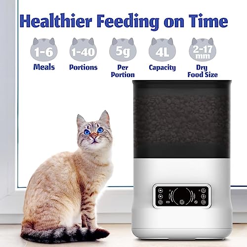  Automatic Cat Food Dispenser - Timed 1-6 Meals Daily Auto Pet Feeders For Dog & Cat With Voice Recorded Feeding Training, Clog-Free Design, Dual Power Supply (120"/3m Cord)