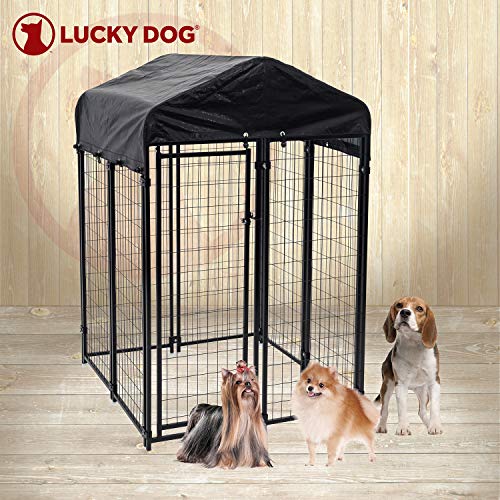  Lucky Dog 60544 Uptown Spacious 4' X 4' X 6' Heavy Duty Welded Wire Outdoor Dog Kennel With Water Resistant Cover, Black