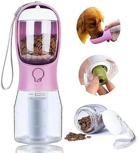  AVELORA Dog Water Bottle With Food Container, Portable Pet Dog Water Dispenser For Outdoor Walking,Hiking,Travel,Puppy Essentials,Puppy Supplies,Replaceable Waste Bags