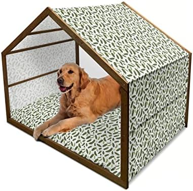  Lunarable Farming Wooden Pet House, Organic Cucumbers Dill Pickles Healthy Food Vegetables Salad Homemade, Outdoor & Indoor Portable Dog Kennel With Pillow And Cover, Large, Fern Green And Emerald