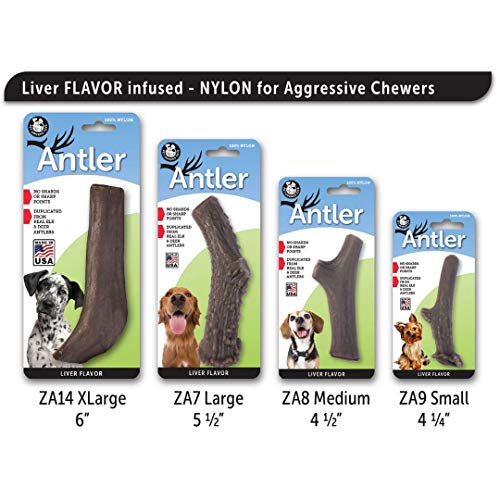  Pet Qwerks Nylon Antler Liver Flavor - Durable Dog Bones For Aggressive Chewers, Tough Nearly Indestructible Chew Proof Toys | Made In USA - For Large Breed Dogs, XL (ZA14)